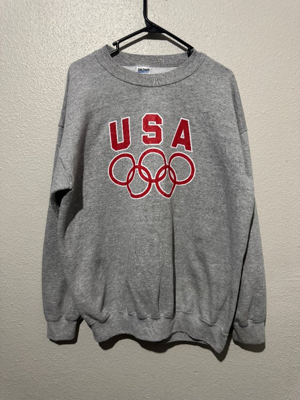 Gildan USA Olympic Rings Gray Crewneck Sweatshirt Size L 2000s Sportswear